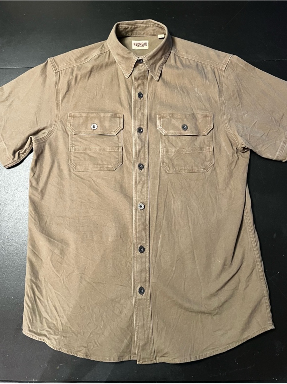 RedHead Men's Brown Short Sleeve Button-Front Casual Shirt